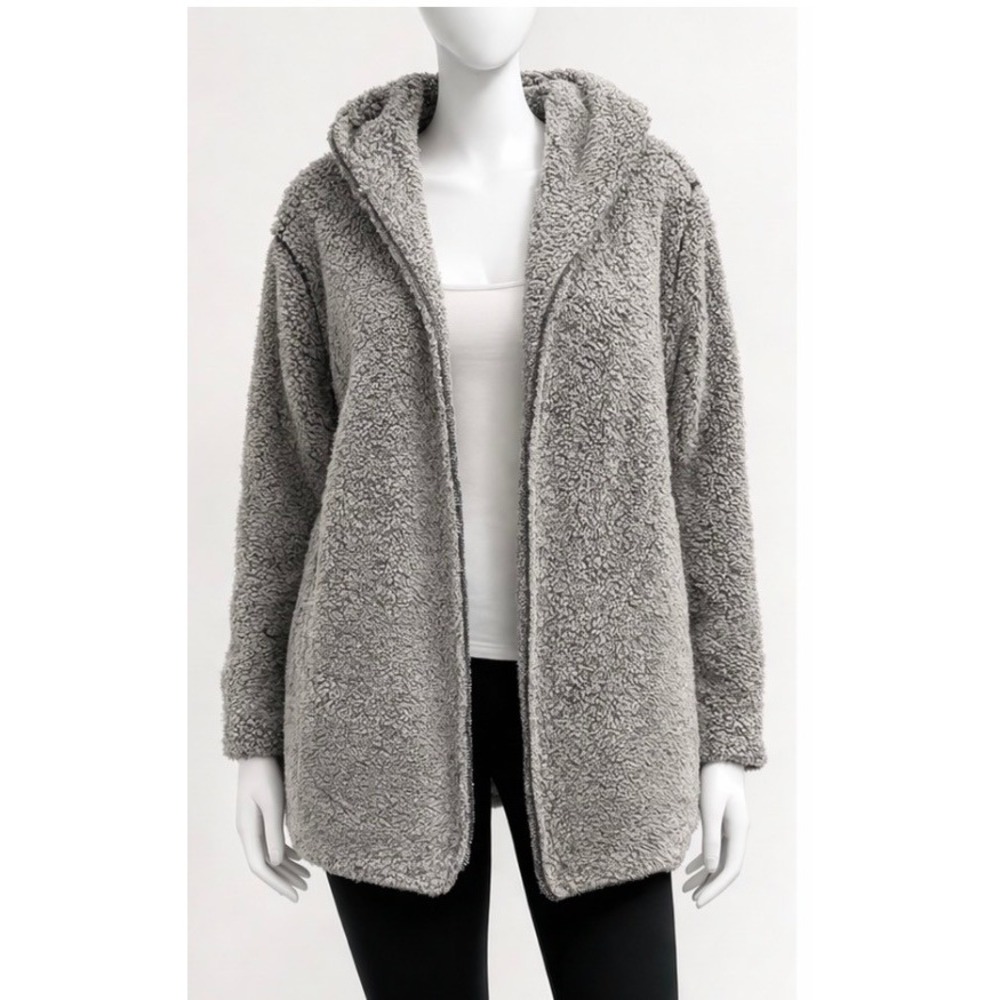 PINK Victorias Secret Sherpa Teddy Fleece Hooded Cardigan Gray Jacket Coat M/L